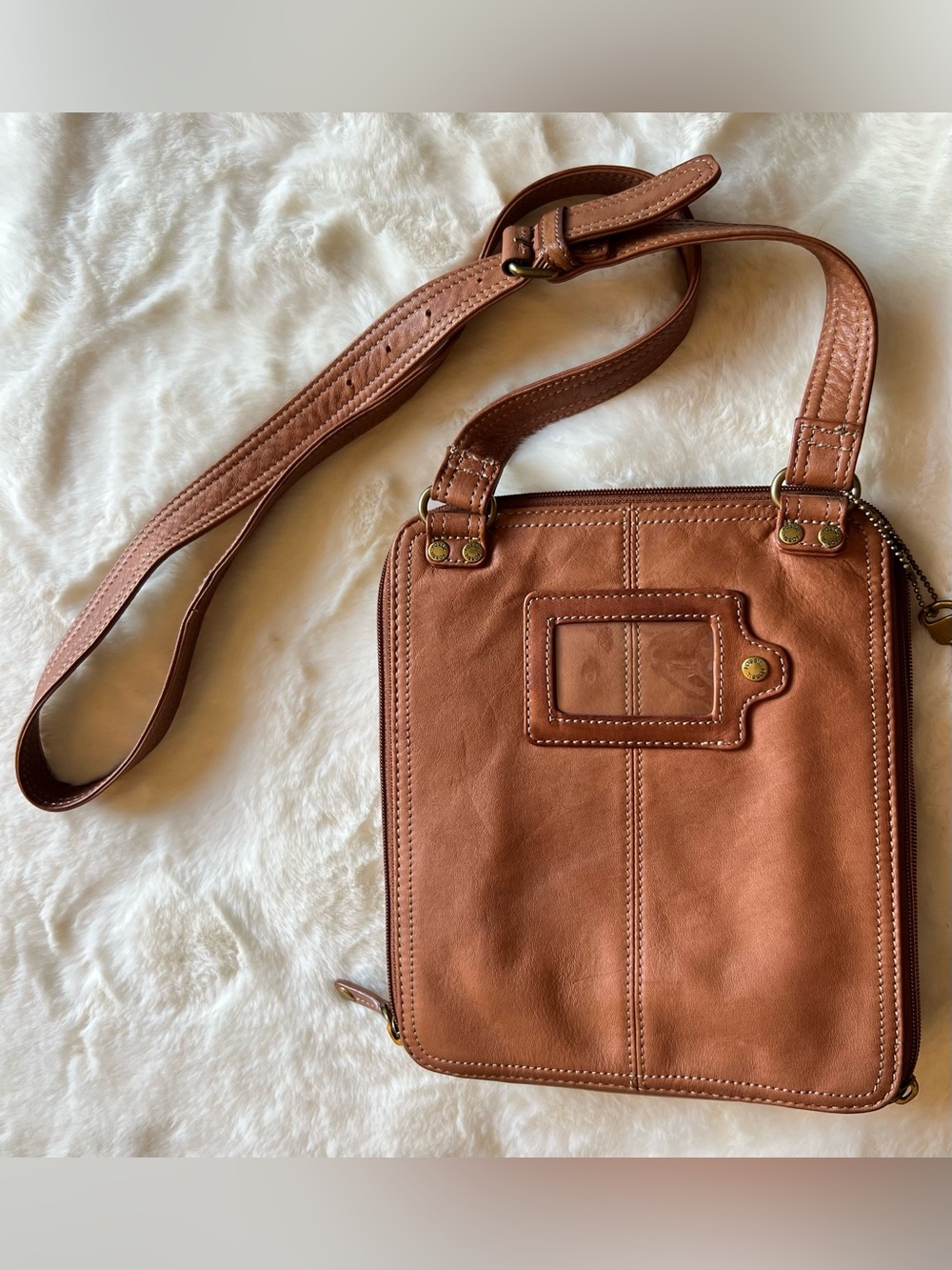Fossil Brown Leather Messenger Crossbody Bag - Picture 8 of 10